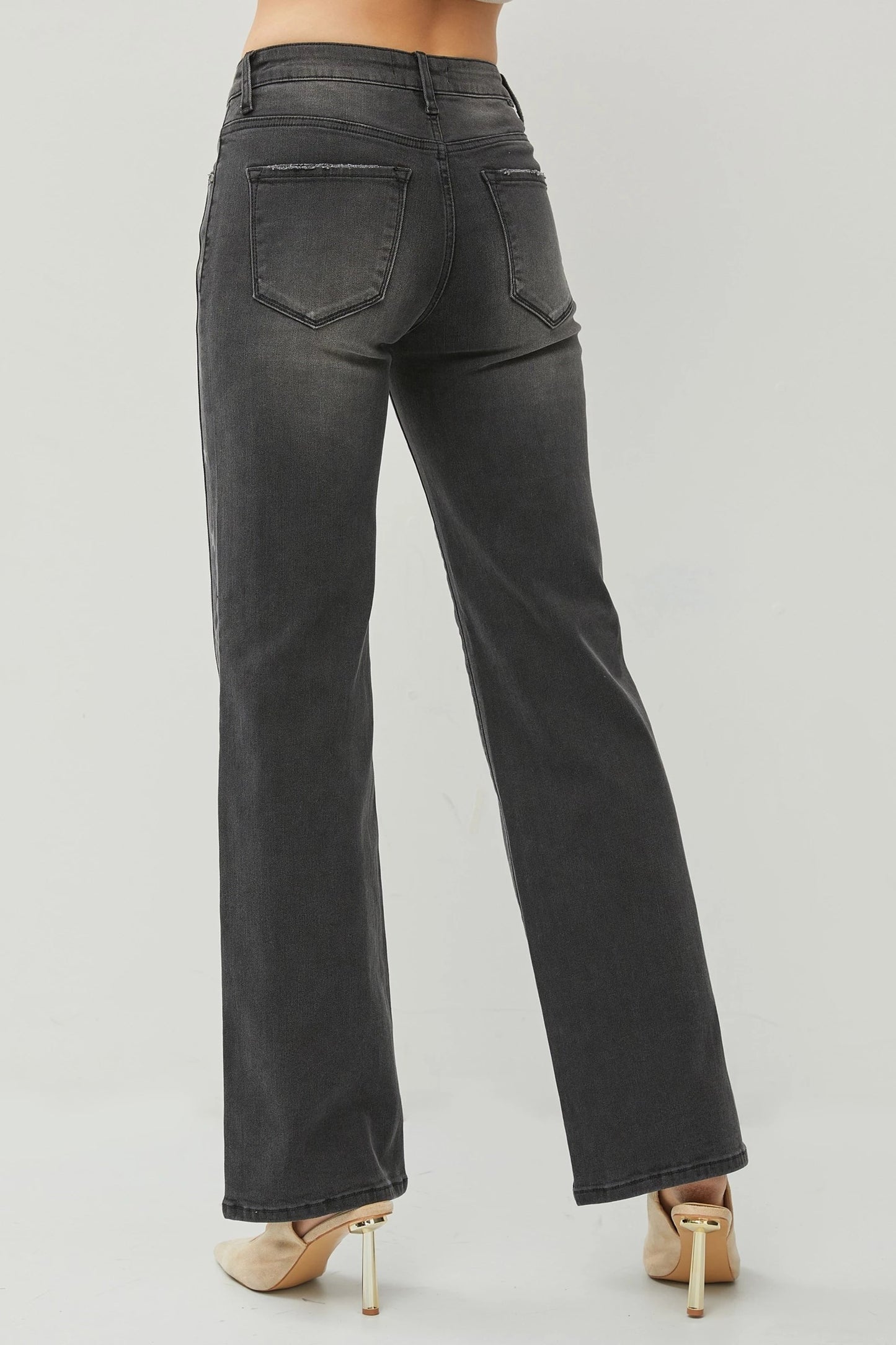 Risen Mid Rise Side Star Print Detail Straight Leg Jean