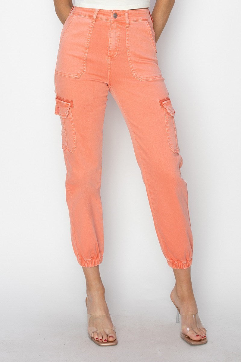 Risen High Rise Crop Cargo Joggers Salmon