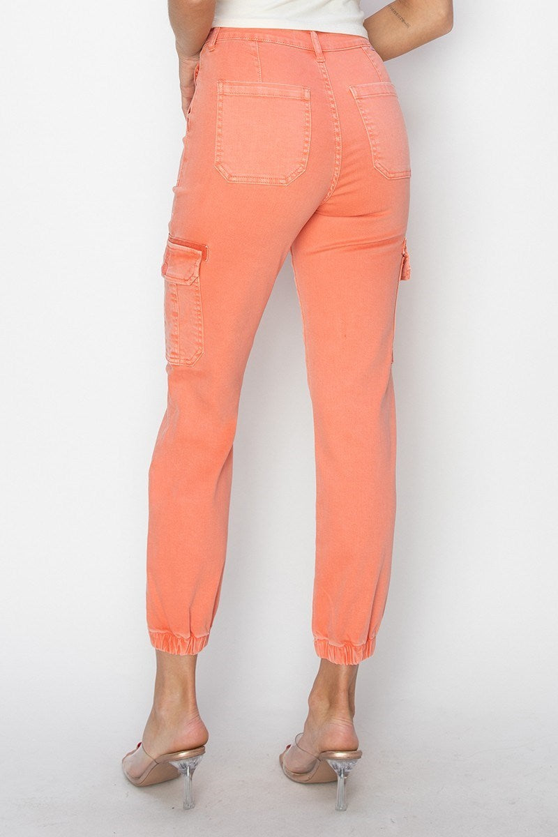 Risen High Rise Crop Cargo Joggers Salmon