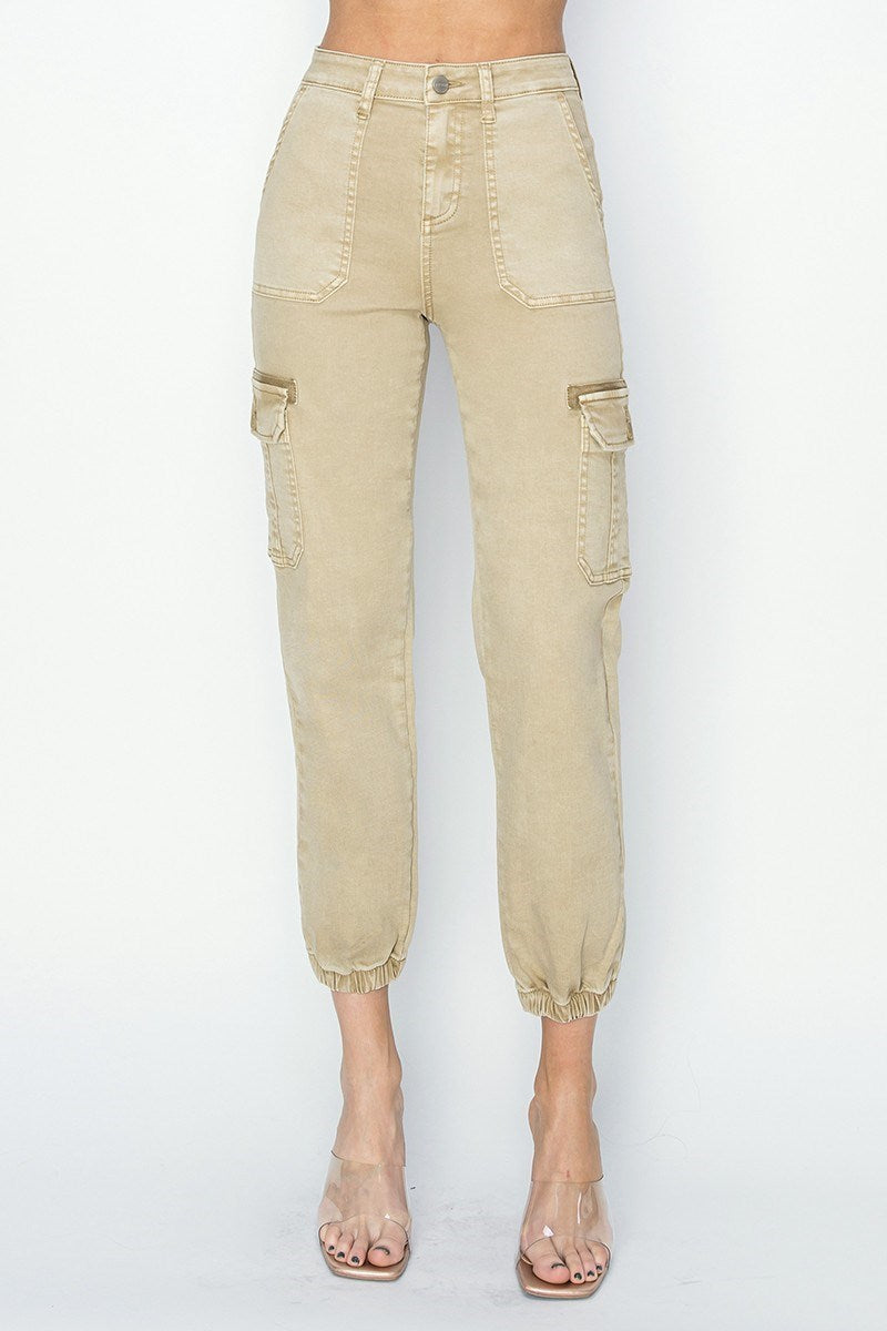 Risen High Rise Crop Cargo Joggers Stone