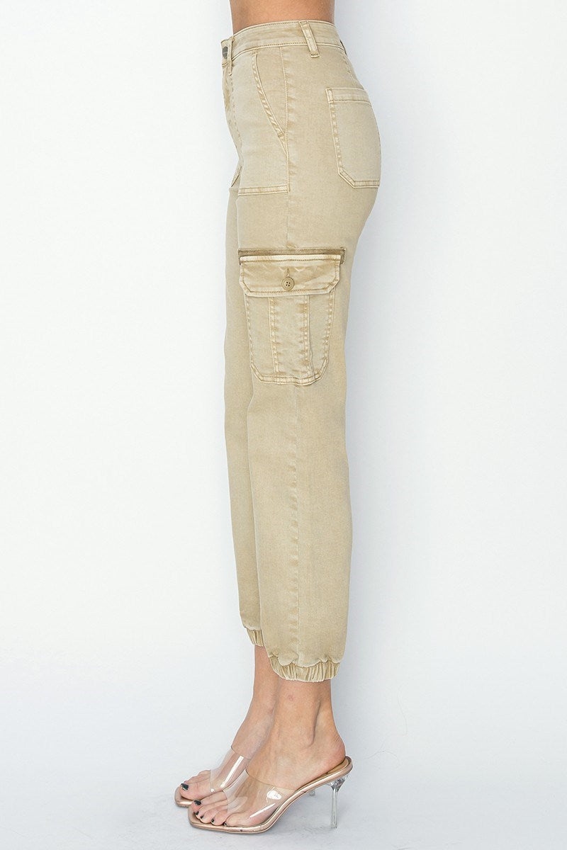 Risen High Rise Crop Cargo Joggers Stone