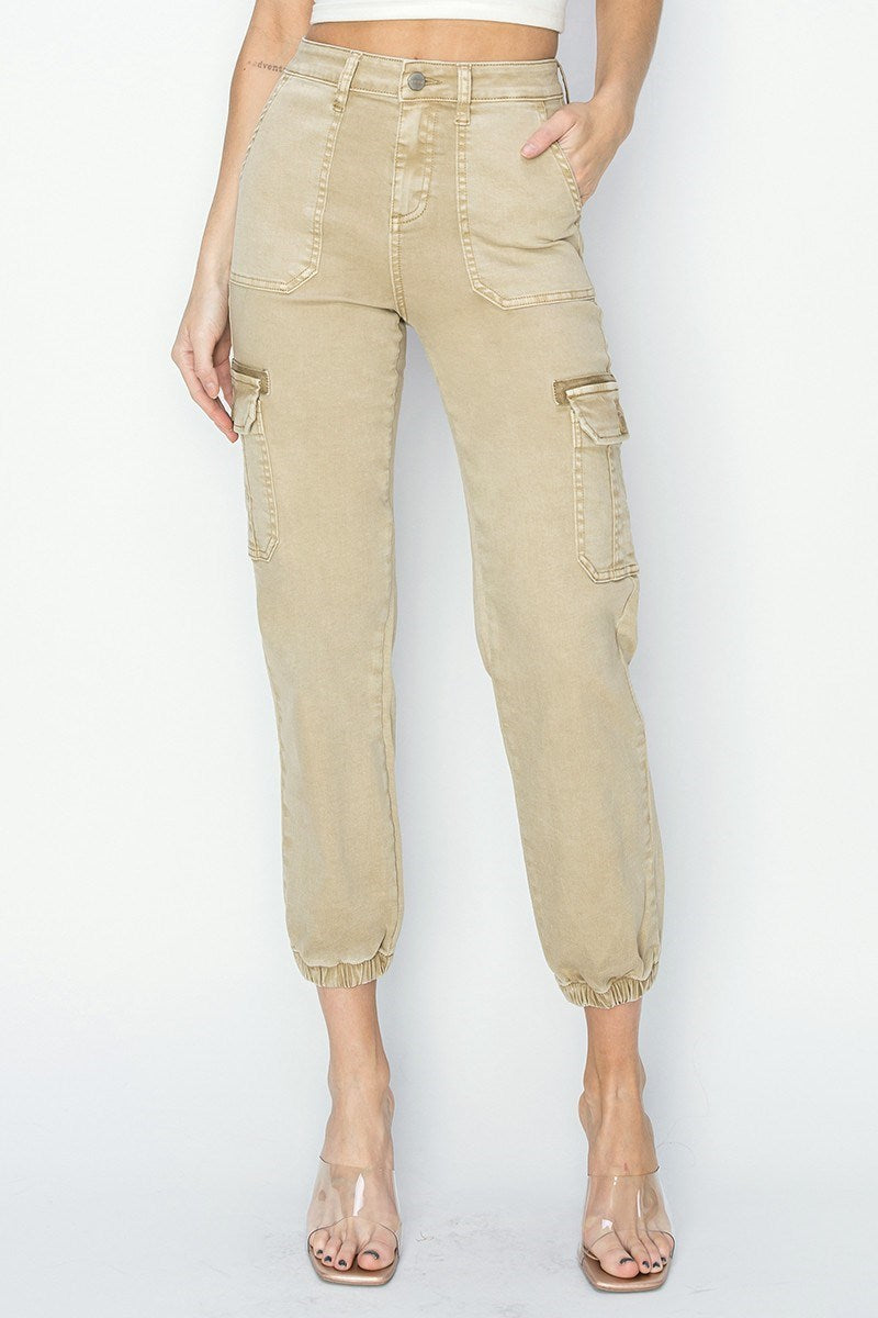 Risen High Rise Crop Cargo Joggers Stone