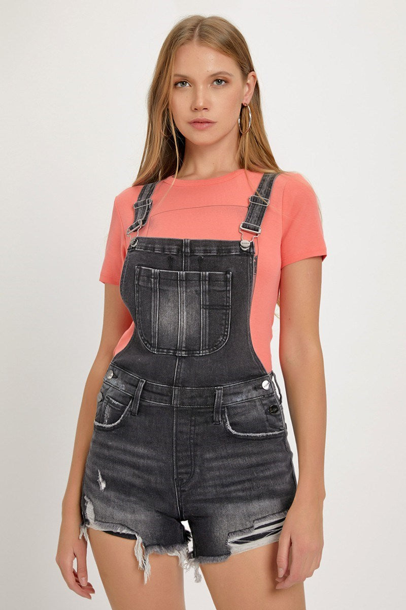 Risen Front Distressed Overall Shorts Black