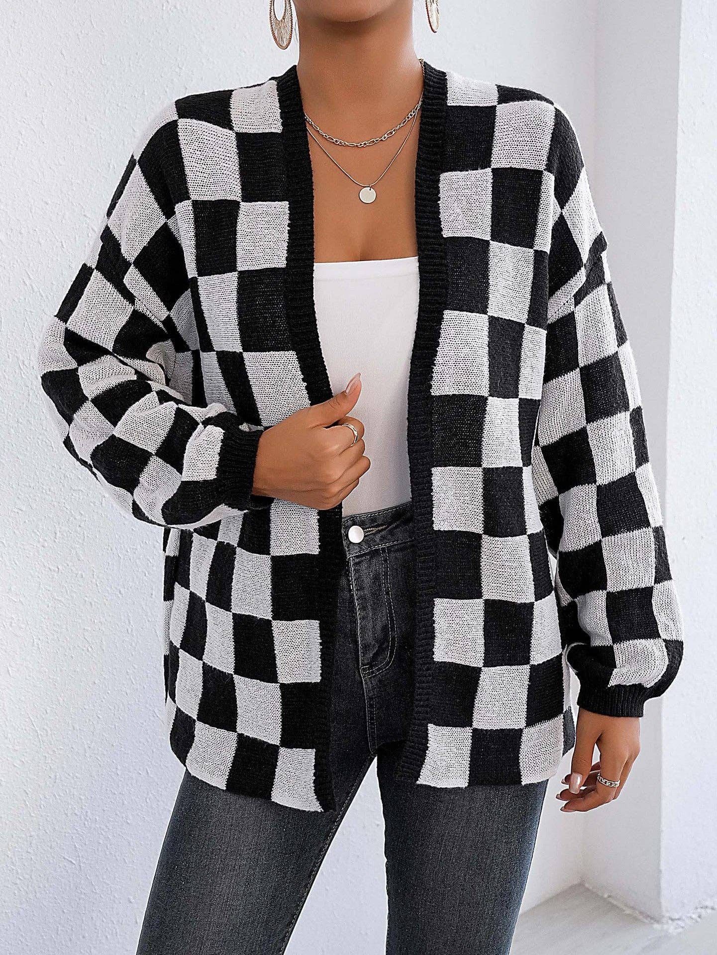 Plaid Colorblock Open Cardigan Sweater | Cozy Casual Layer