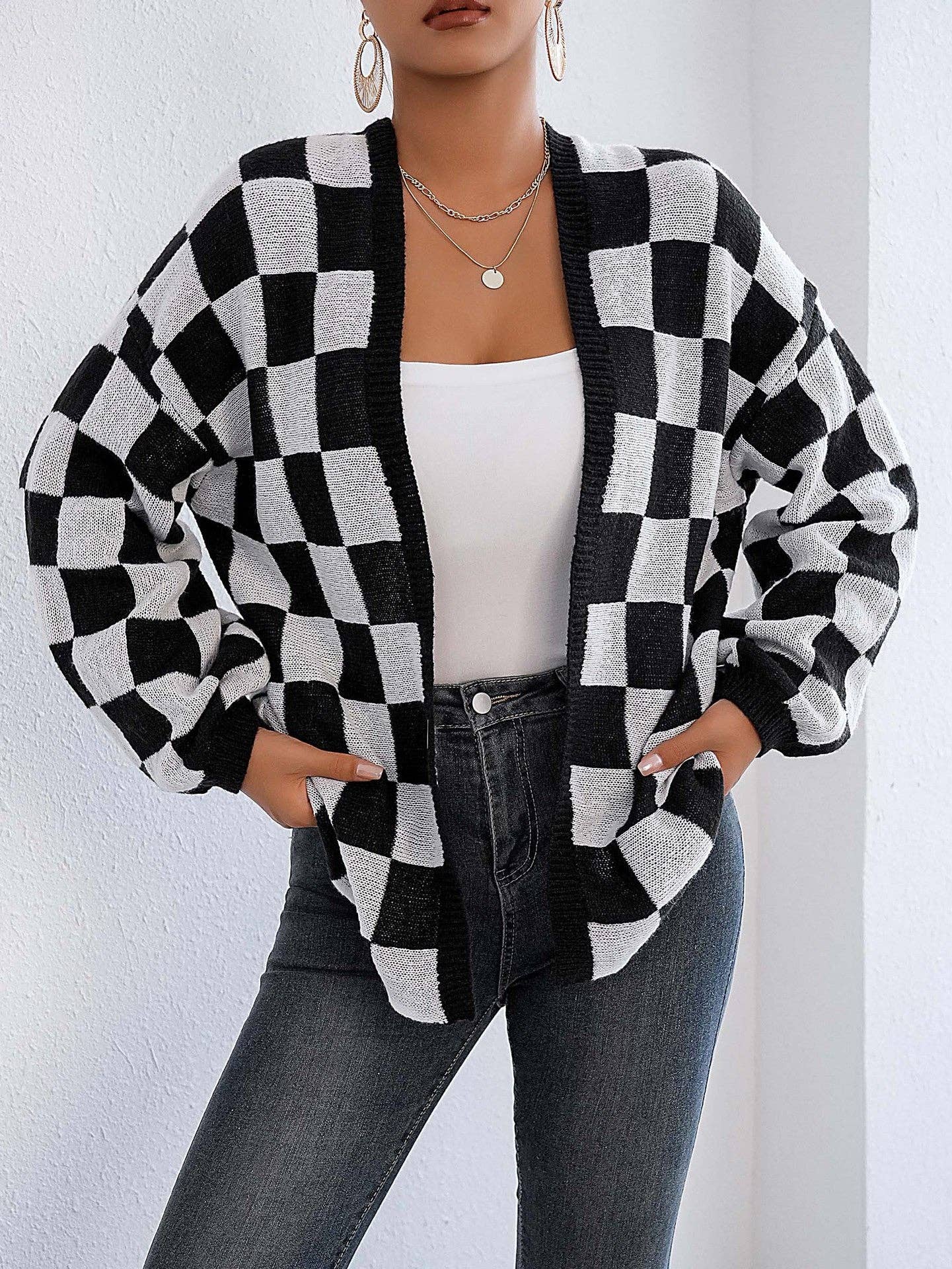 Plaid Colorblock Open Cardigan Sweater | Cozy Casual Layer