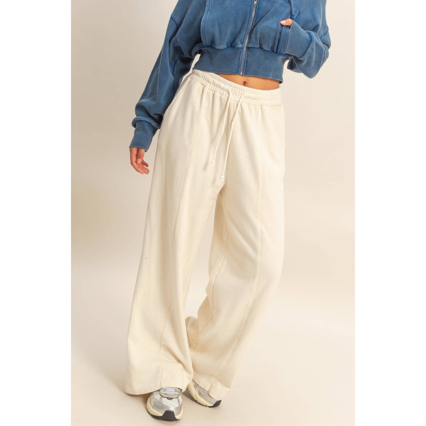 Acid Wash French Terry Wide-Leg Pants