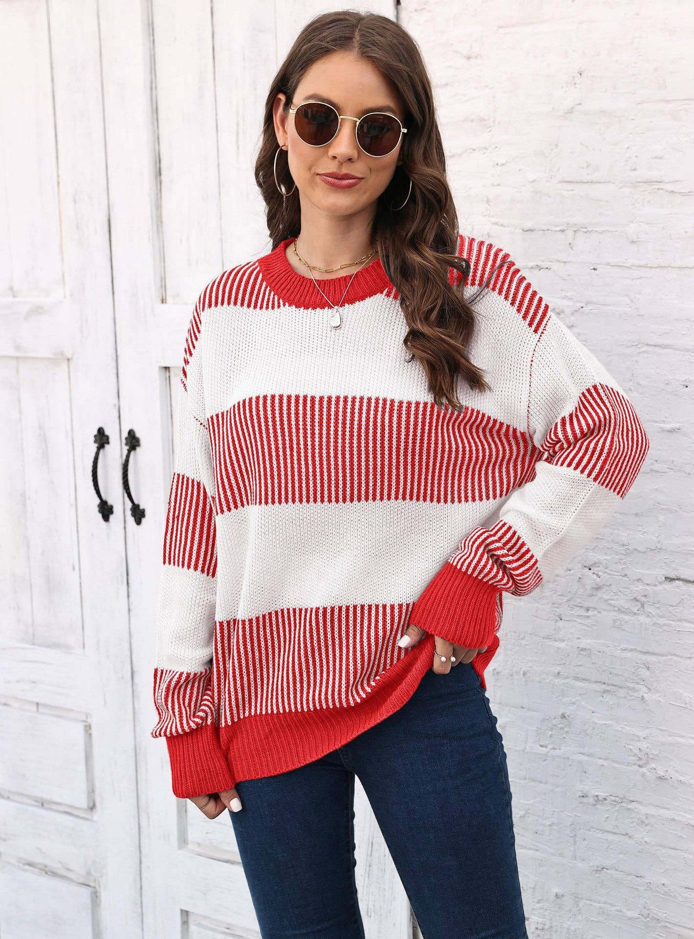 Plus Size Colorblock Striped Sweater