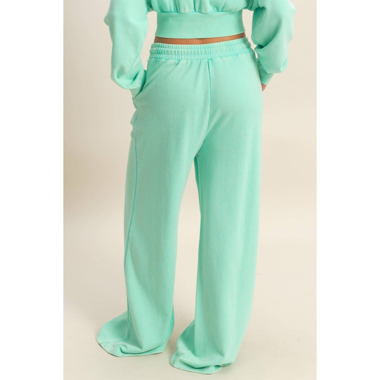 Acid Wash French Terry Wide-Leg Pants