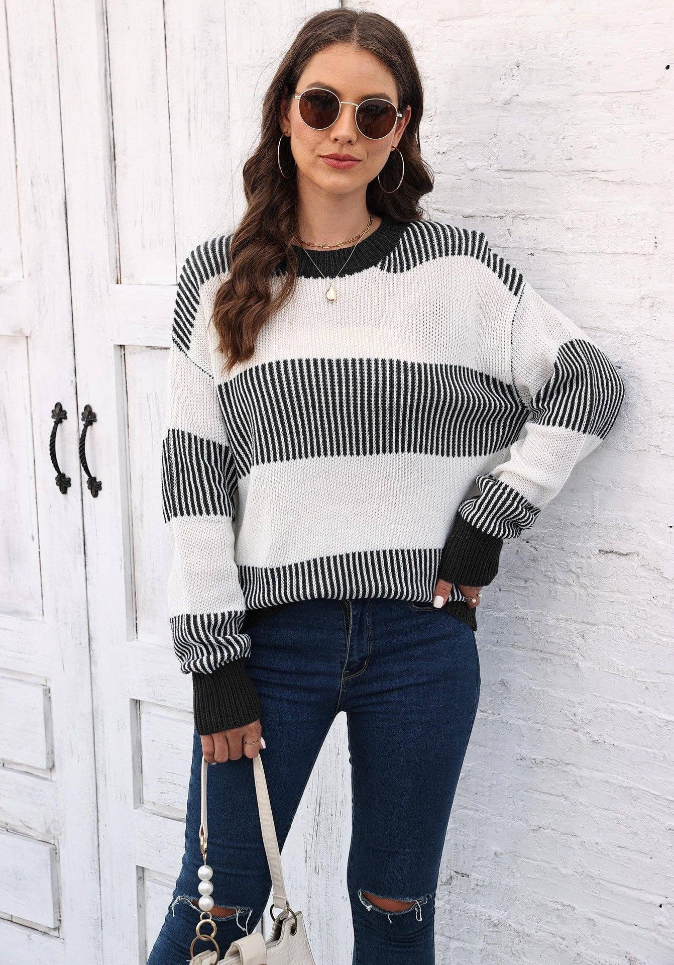 Plus Size Colorblock Striped Sweater