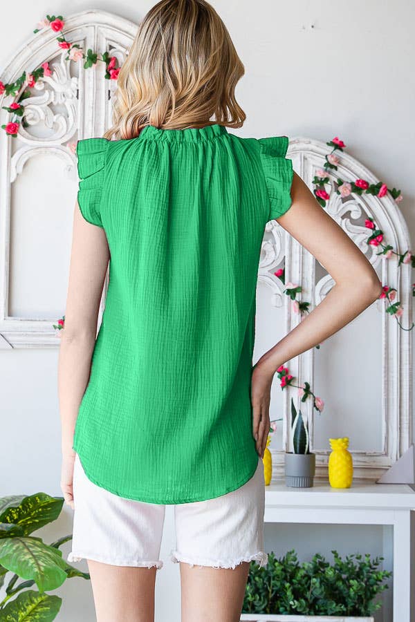 Ruffle Neck Women's Cotton Blouse