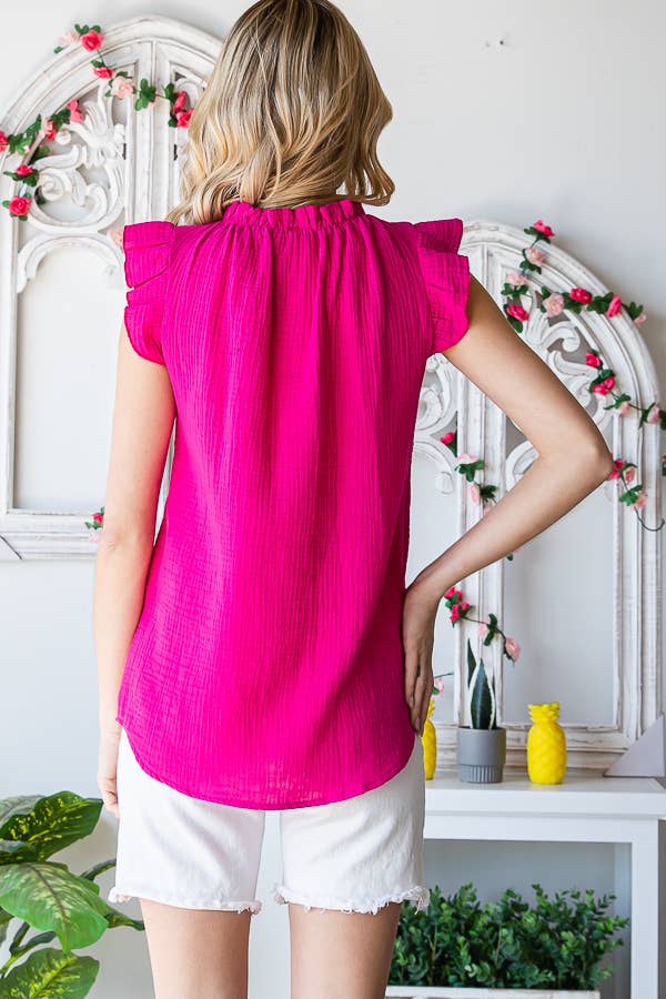 Ruffle Neck Women's Cotton Blouse
