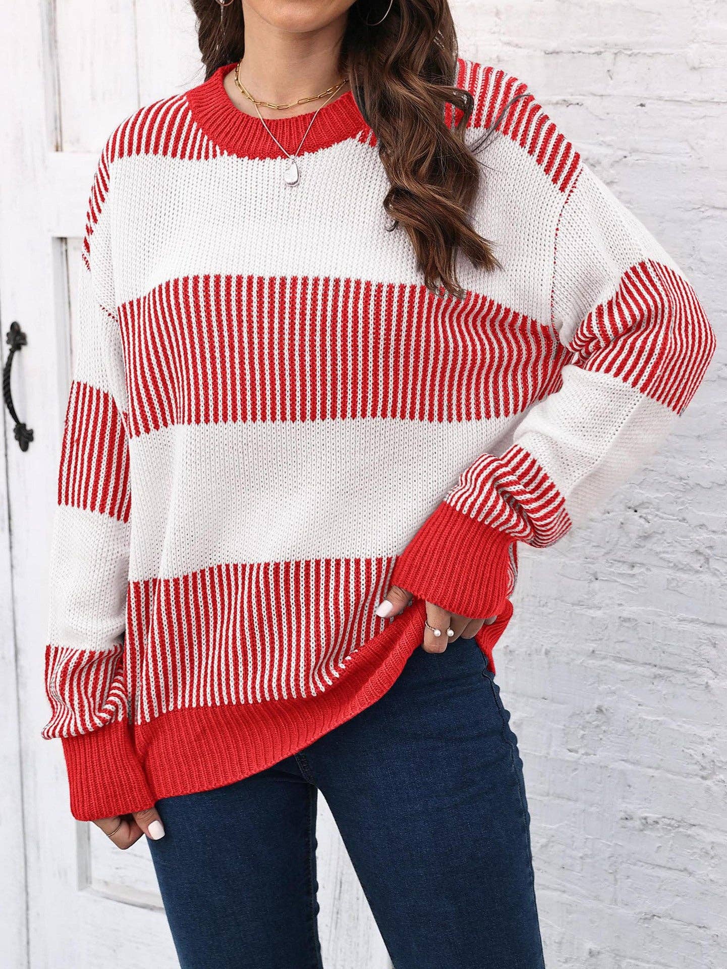 Plus Size Colorblock Striped Sweater