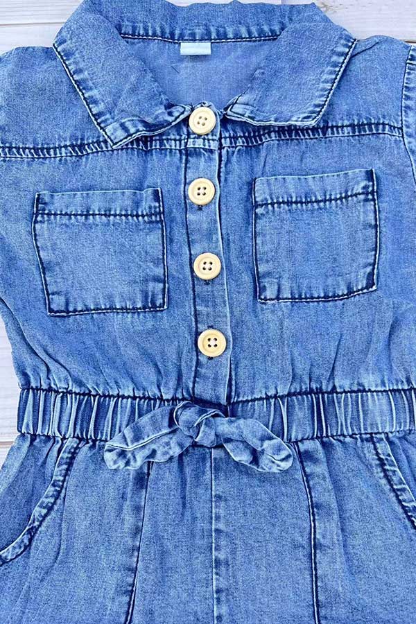 One piece soft denim toddler girls jumpsuit