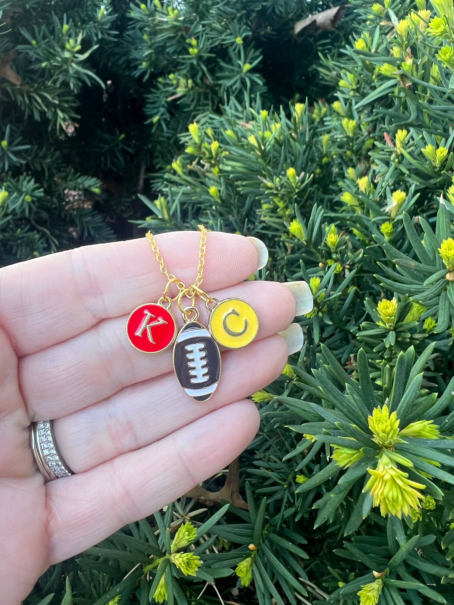 Red Yellow KC Football Charm Chiefs Kansas City Necklace
