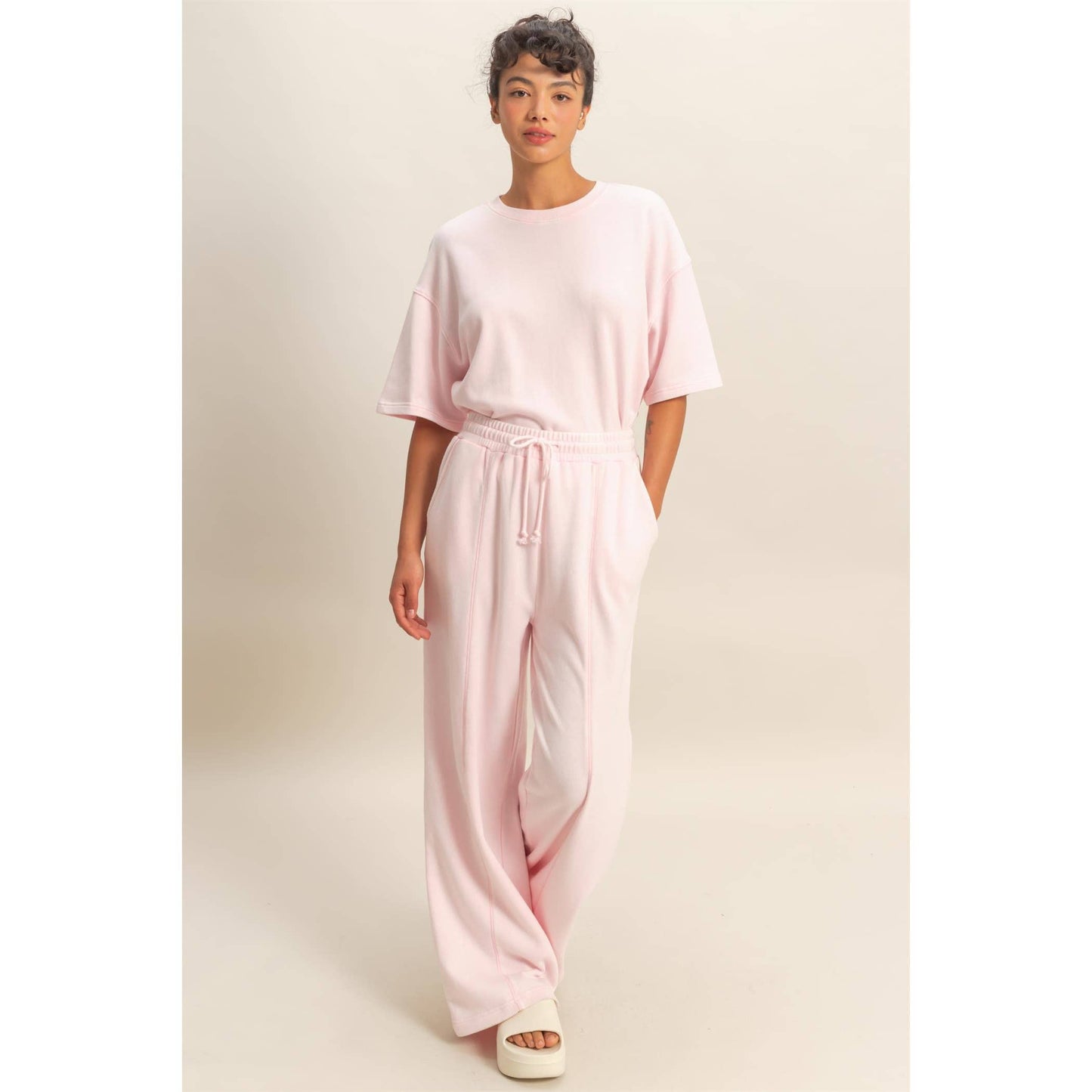 Acid Wash French Terry Wide-Leg Pants