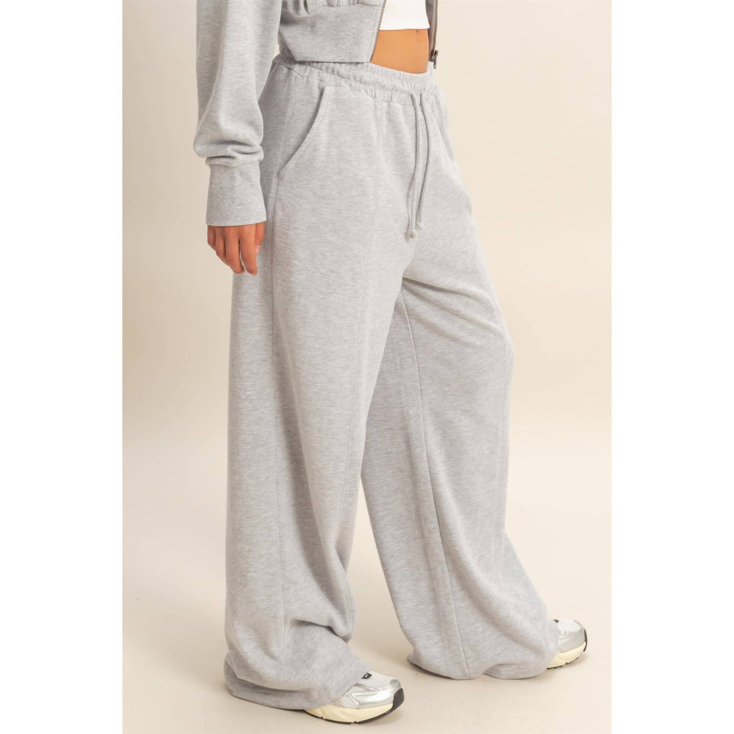 Acid Wash French Terry Wide-Leg Pants