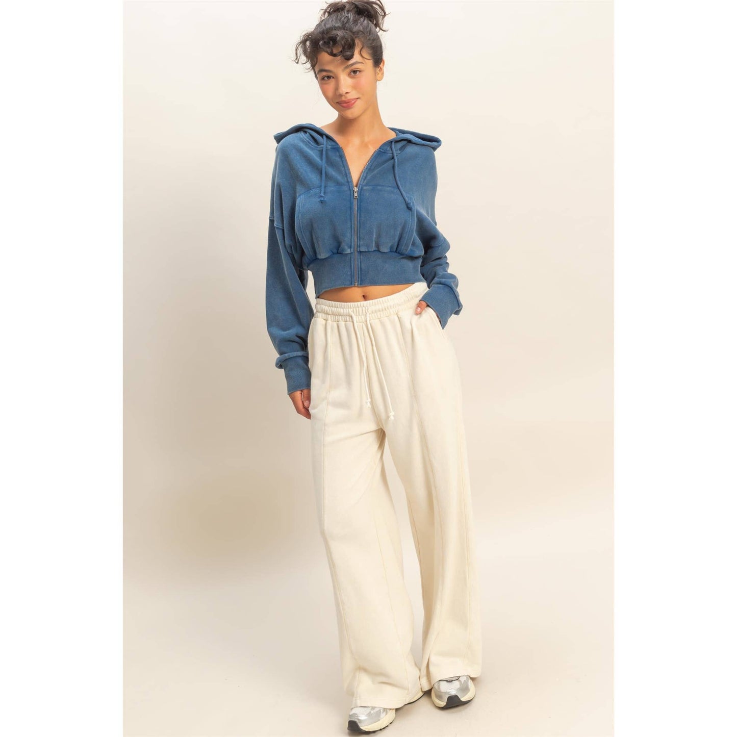Acid Wash French Terry Wide-Leg Pants