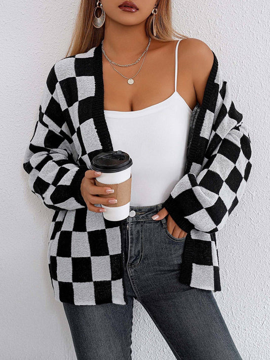 Plaid Colorblock Open Cardigan Sweater | Cozy Casual Layer