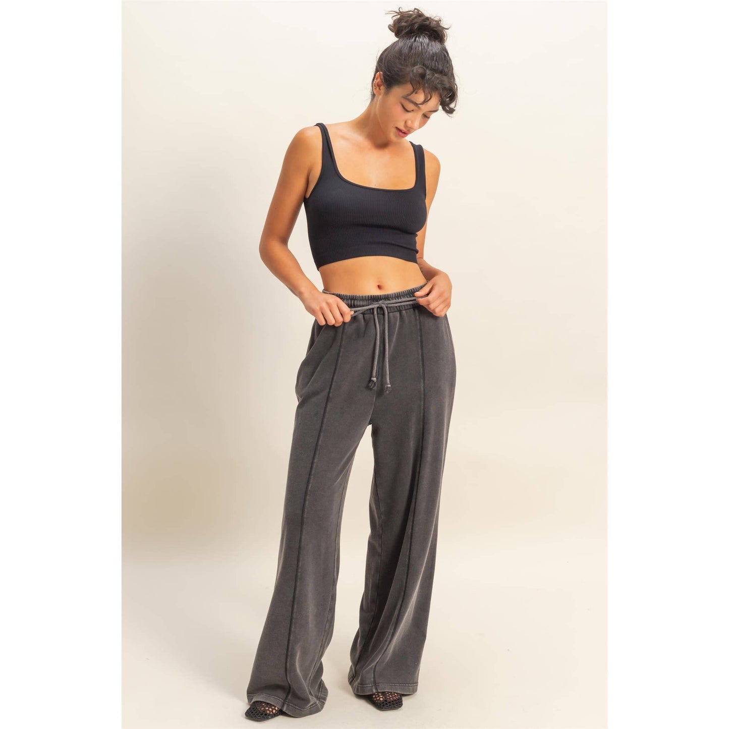 Acid Wash French Terry Wide-Leg Pants