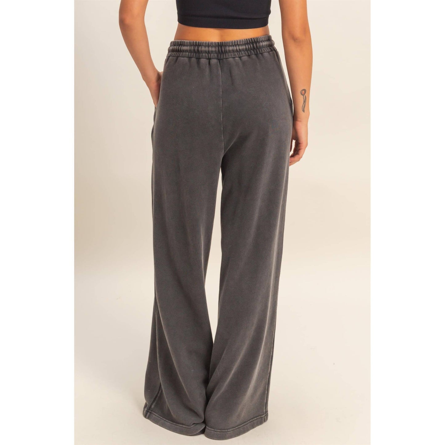 Acid Wash French Terry Wide-Leg Pants