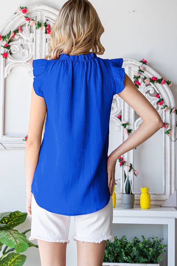 Ruffle Neck Women's Cotton Blouse