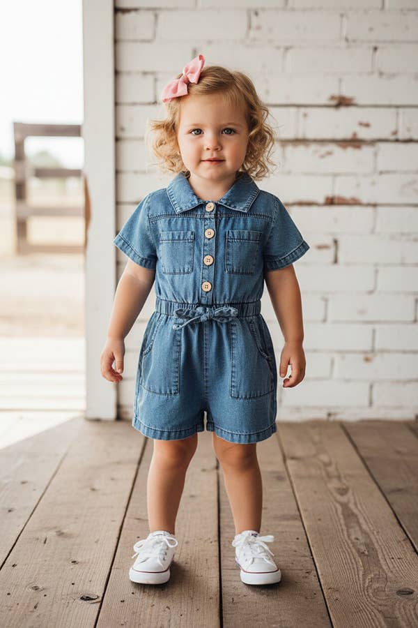 One piece soft denim toddler girls jumpsuit
