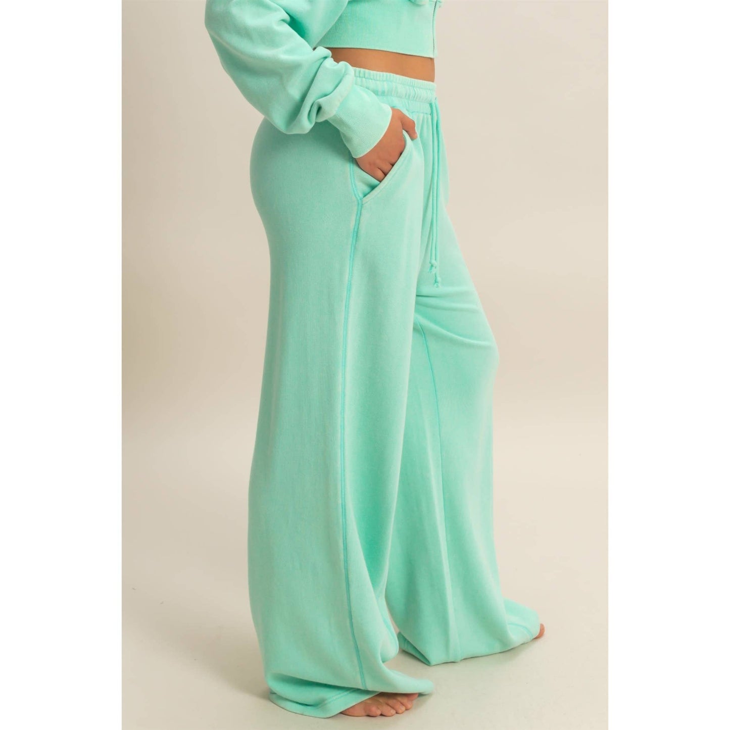 Acid Wash French Terry Wide-Leg Pants