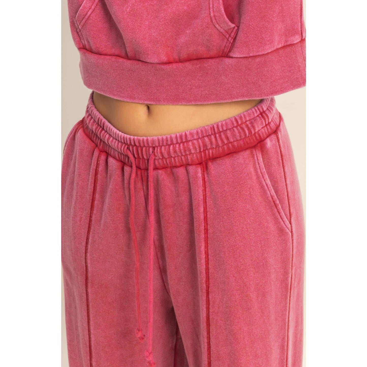 Acid Wash French Terry Wide-Leg Pants
